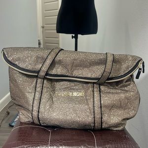 Victoria Secret XL Extra Large Tote Bag Weekender Gold Metallic Glitter